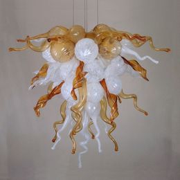Gold and White Color LED Pendant Lamp Home Decor Lighting Modern Hand Blown Murano Glass Chandeliers 24 by 18 Inches