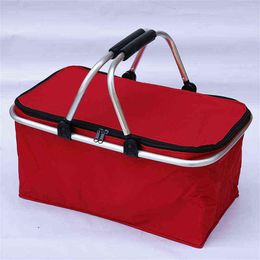 32L Folding Picnic Camping Lunch Bags Insulated Cooler Bag Cool Hamper Storage Basket Bag Box Outdoor Portable Picnic Basket Y220524