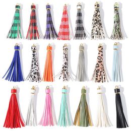 PU Leather Tassel Card Bag Pendant Jewelry Fringe Party Favor Solid Plaid Leopard Print Silicone Bead Bracelets Keychain Accessory