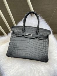 25cm brand handbag luxury bag so black tote real matte crocodile leather black hardware fully handmade stitching black Colour wholesale price fast delivery