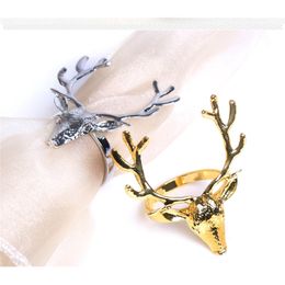 6pcs Gold silver deer head napkin buckle Christmas deer napkin ring Hotel decorative mouth cloth buckle metal napkin ring 201124