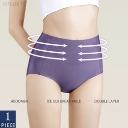 Women's Briefs Cotton Ice Silk Highwaisted Belly Briefs Seamless Underwear Pants Comfort Lingerie Female Breathable Underpants briefs L220802