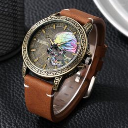Wristwatches Punk Vintage Quartz Watch For Men Leather Band Casual Fashion Men's Pin Buckle Retro Alloy Case Man ClockWristwatches