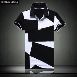 Casual POLO shirt male summer fashion men's black and white stitching cotton short polo-sleeved polo shirt Slim men 5XL 6XL 220408