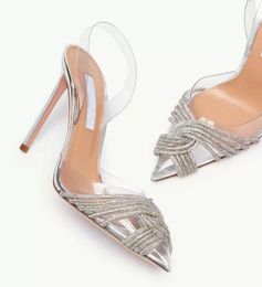 Newst Elegant Summer Brands Gatsby Sandals Sapatos Ponto Ponto Slingback Bombas Crystal Swirls PVC TOECAPS HAPELA VESTIMENTO DRESSARENTO CASAMENTO DE FESTA EU35-43 COM CAIXA
