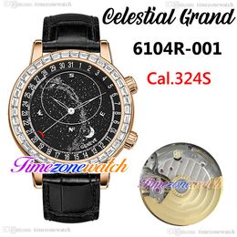 BWF V5 Date 6104R-001 Celestial Grand Complication Mens Watch A324S Automatic 6104 Rose Gold Diamond Bezel Starry Sky Dial Leather Strap TWPP Timezonewatch E223D
