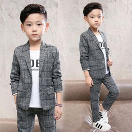 Clothing Sets Spring Autumn Baby Boys Clothes Set Plaid Gentleman Top Jacket Pants Outfits Suit Teenager 4 5 6 7 8 9 10 11 12 YearClothing