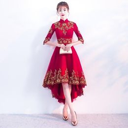 Red Cheongsam Dress Sexy Lace Wedding Qipao Women Traditional Chinese Year Costume Oriental Style Evening Dresses Qi Pao