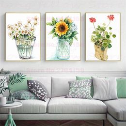 Canvas Wall Art for Kitchen Mason Jar Floral Wall Decor Bathroom Bedroom Decor Sunflower Daisy Prints Drop shipping T200608