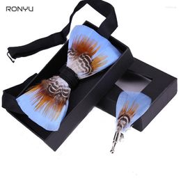Bow Ties Tie Feather Exquisite Handmade Men's With Brooch Pin Set Box Packing Men Gift Wedding Party LD07 Fred22