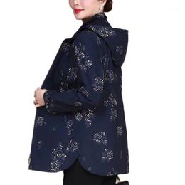 Women's Trench Coats Autumn 2022 Large Size Printing Coat Loose Female Middle-Aged And Elderly Mothers Pack Hooded Tops