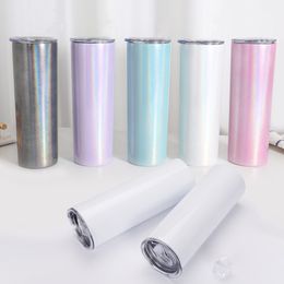100pcs 20oz Glitter Sublimation Skinny Tumbler Stainless Steel Sparkle Tapered Skinny Cup Vacuum Insulated Drinking Coffee Mug
