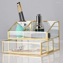 Transparent Make Up Organiser With Drawer Creative Glass Lipstick Cosmetic Tools Jewellery Box Dressing Table Storage Container Boxes & Bins