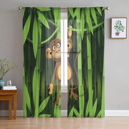 Curtain & Drapes Animal Monkey Green Bamboo Forest Tulle Sheer Window Curtains For Living Room The Bedroom Modern Voile Organza DrapesCurtai