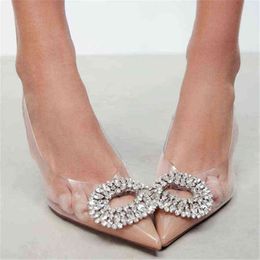 Shoes For Women 2022 Sandals ZARZ Luxury Brand Summer Fashion Transparentes Rhinestones Pointed Heeled Slippers Woman Sexy Pumps G220520