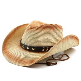 Men Women Straw Cowboy Hat Wide Brim Panama Beach Summer Hat Vintage Decoration Fedora Caps