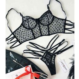 NXY Sexy Set Women Ladies Lace Mesh Dot Bralette Bralet Bra Bustier Crop Top Cami Tank Underwear Black Red 0211