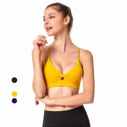 Yoga Outfit Sexy Deep V-neck Gym Sports Bra Women Back Cross Straps Fitness Front Twist Padded Push Up Crop TopYoga