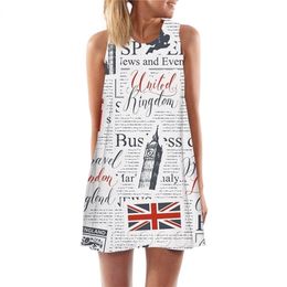 Women Tank Tops Retro spapers 3D Print UK Big Ben Loose Dress Sexy Mini Short Party Female Vest Sleeveless Dress W220617