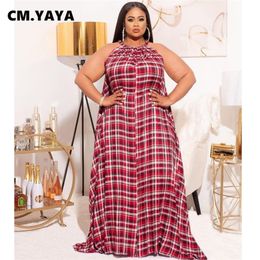 CM.YAYA Women Plus Size Dress Print Sleeveless Strap O-neck Pocket Loose Maxi Long Dresses Sexy Fashion Streetwear Summer Outfit 220516
