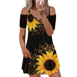 Handyulong Womens Dresses Outfits Two Piece Plus Size Fashion Bowknot Bandage Top Sunflower Long Dress Beach Sundress 