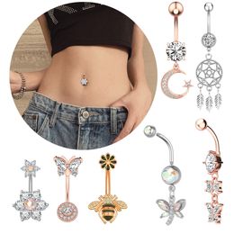 diamond belly button jewelry Australia - New Surgical Titanium Stainless Steel Belly Button Ring Diamond Butterfly Dangle Navel Barbell Stud for Women Rose Gold Cubic Zirconia Piercing Bling Body Jewelry