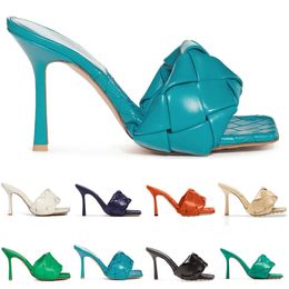Lido Slide Sandal Luxury Designer Slides Slippers high heel Leather Women Slider Sandals Rubber Sole Acid Turquoise Paprika