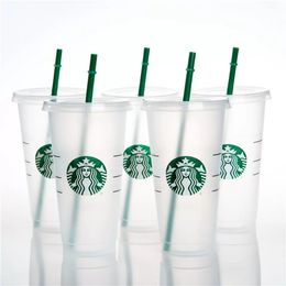 DHL Mermaid Goddess Starbucks 24oz/710ml Plastic mokken Tuimelaar herbruikbaar Clear drinkplatige bodem pilaar vorm deksel stro kopjes mok