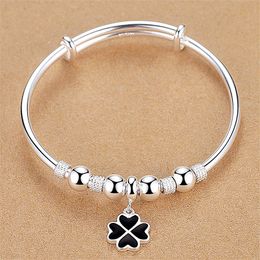 Clover Charm Bracelets Women's Black Clover Bangle Bracelet Fashion Jewellery Silver Bangles