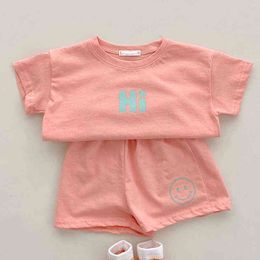 Baby Clothes Girls Candy Color Cotton Casual Short Sleeve Suit Boys Baby Letters Print T-Shirt Shorts Casual Suit G220521