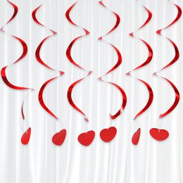 Party Decoration 6/12pcs Red Love Heart Spiral Pendant Ceiling Hanging Garland Swirl Banner Valentines Day Home Wedding SuppliesParty