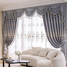 Modern Curtains for Living Room European-style High-end Window Embroidered Curtain Yarn Double Layer Finished Bedroom 220511