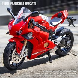 1:12 V4S Panigale Diecast Motorcycle Model Toy Replica With Sound & Light birthday gift christmas Collection bike 220418