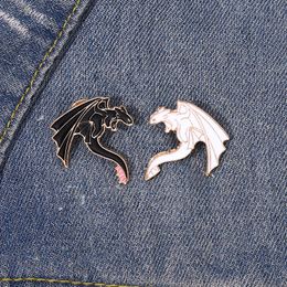Punk Dragon Enamel Pin Black White Animal Badge Brooch Goth Halloween Gift Jewellery Lapel Pin Custom Kids Friends Accessories