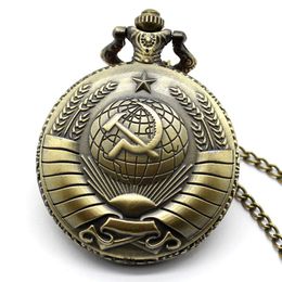 -Avanços de pulso vintage URSS Soviet Fickle Hammer Quartz Pocket Watch Bronze Bronze Pingente Relógio Rússia Emblema Comunismo Top Presentes