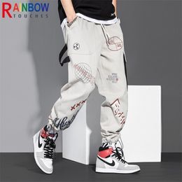 Rainbowtouches Sports Loose Training Fittness Trousers Men Hip Hop Graffiti Fashion Casual Printing Cropped Cargo Pants 220704