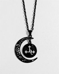 Pendant Necklaces 2022 Dome Glass Black Rune Symbol Moon Chain Unique Charm Men Necklace Wholesale