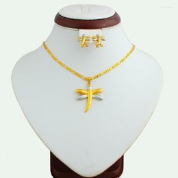 gold dragonfly UK - Earrings & Necklace African Gold Jewelry Set Double-color Dragonfly Pendant Color Women's Fashion Hono22