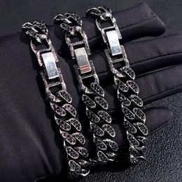 Anklets 13mm Black Rhinestone Cuban Link Chain Bracelet For Women Men Hip Hop Iced Out Anklet Barefoot Sandals JewelryAnklets
