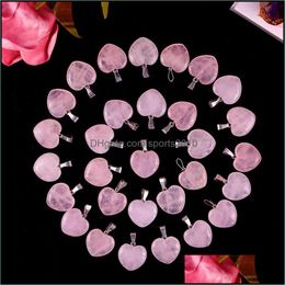 Arts And Crafts 20Mm Rose Quartz Love Heart Natural Stone Charms Chakra Healing Pendant Diy Necklace Earrings Jewelry Makin Sports2010 Dhgnh