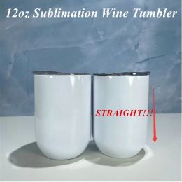 DIY 12oz Sublimation STRAIGHT Wine tumbler Stainless Steel Wine Glasses Egg Cups Stemless Wine Glass with Lid Vacuum Egg Shape