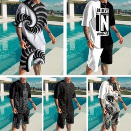 Summer Men s T shirt Male Casual Suit Simple Type Short Sleeve Shorts Oversized 3D Printing 2 piece Set 220613