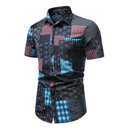 Men's Casual Shirts Vintage Floral Shirt Men Chemise 2022 Summer Short Sleeve Beach Hawaiian Streetwear Harajuku Button With Pocket