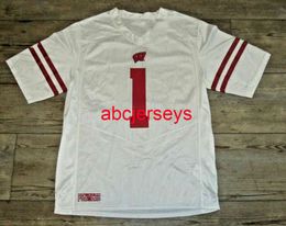 Mit Custom Stitched Wisconsin Badgers #1 White Football Jersey Men Women Youth Football Jersey XS-6XL