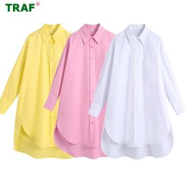 TRAF White Oversize Shirt Women Button Up Long Shirt Women Collared Shirts Woman Summer Blouses Long Sleeve Top Female 220407