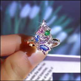 Wedding Rings Jewelry Luxury Female Water Drop Zircon Ring Charm Sier Color For Women Dainty Rainbow Crystal Stone Engagement Delivery 2021