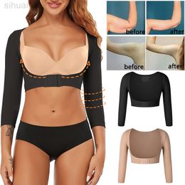Upper Arm Shapers Compression Long Sleeves Women Arm Shapewear Humpback Pore Corrector Shoulder Chest Support Push Up Tops L220802