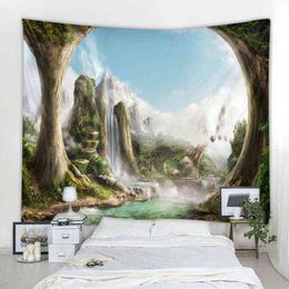 3D Fantasy Castle Landscape Decoration Carpet Curtain Wall Cladding Nordic Bohemian Hippie Background J220804