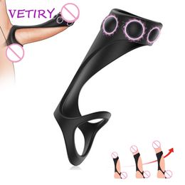 Penis Enlargement Dual Ring Delay Ejaculation Silicone Scrotum Bind Cock sexy Toy for Men Erection Couple