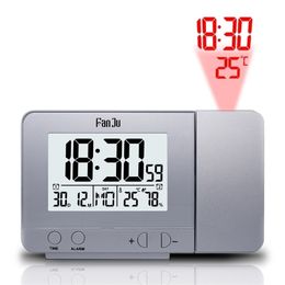 FanJu FJ3531 Digital Projector Alarm Clock LED Electronic Table Sze Backlight Temperature Humidity Watch With Time Projection 210804